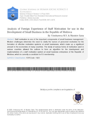 Analysis of Foreign Experience of Staff Motivation for use in the Development of Small Business in the Republic of Moldova
