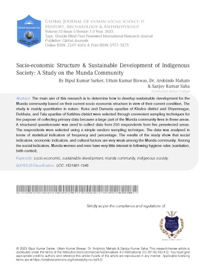 Socio-economic Structure & Sustainable Development of Indigenous Society: A Study on the Munda Community