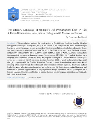 The Literary Language of Ondjakis Ha Prendisajens Com o xao: A Three-Dimensional Analysis in Dialogue with Manoel de Barros