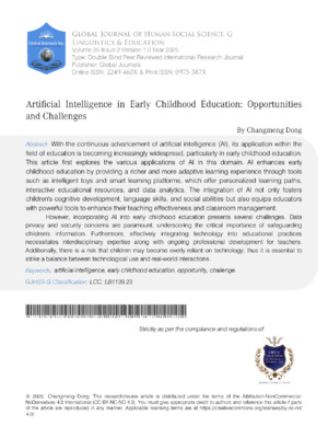 Artificial Intelligence in Early Childhood Education