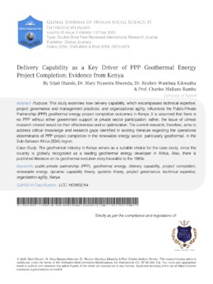 Delivery Capability as a Key Driver of PPP Geothermal Energy