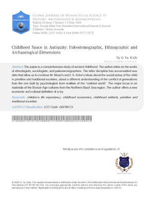 Childhood Space in Antiquity: Paleodemographic, Ethnographic and Archaeological Dimensions