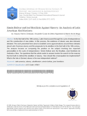 Simón Bolívar and José Bonifácio Against Slavery: An Analysis of Latin American Abolitionisms