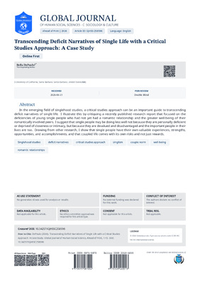 Transcending Deficit Narratives of Single Life with a Critical Studies Approach: A Case Study